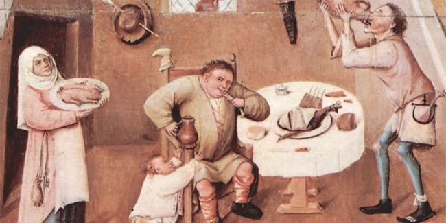 La gula es uno de los siete pecados. // Imagen: Fragmento de "La mesa de los pecados capitales de Hyeronimus Bosch, 'El Bosco'.