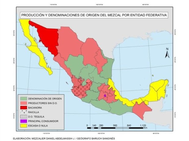 Mapa elaborado por el mezcalier Daniel Abdelmassih. 