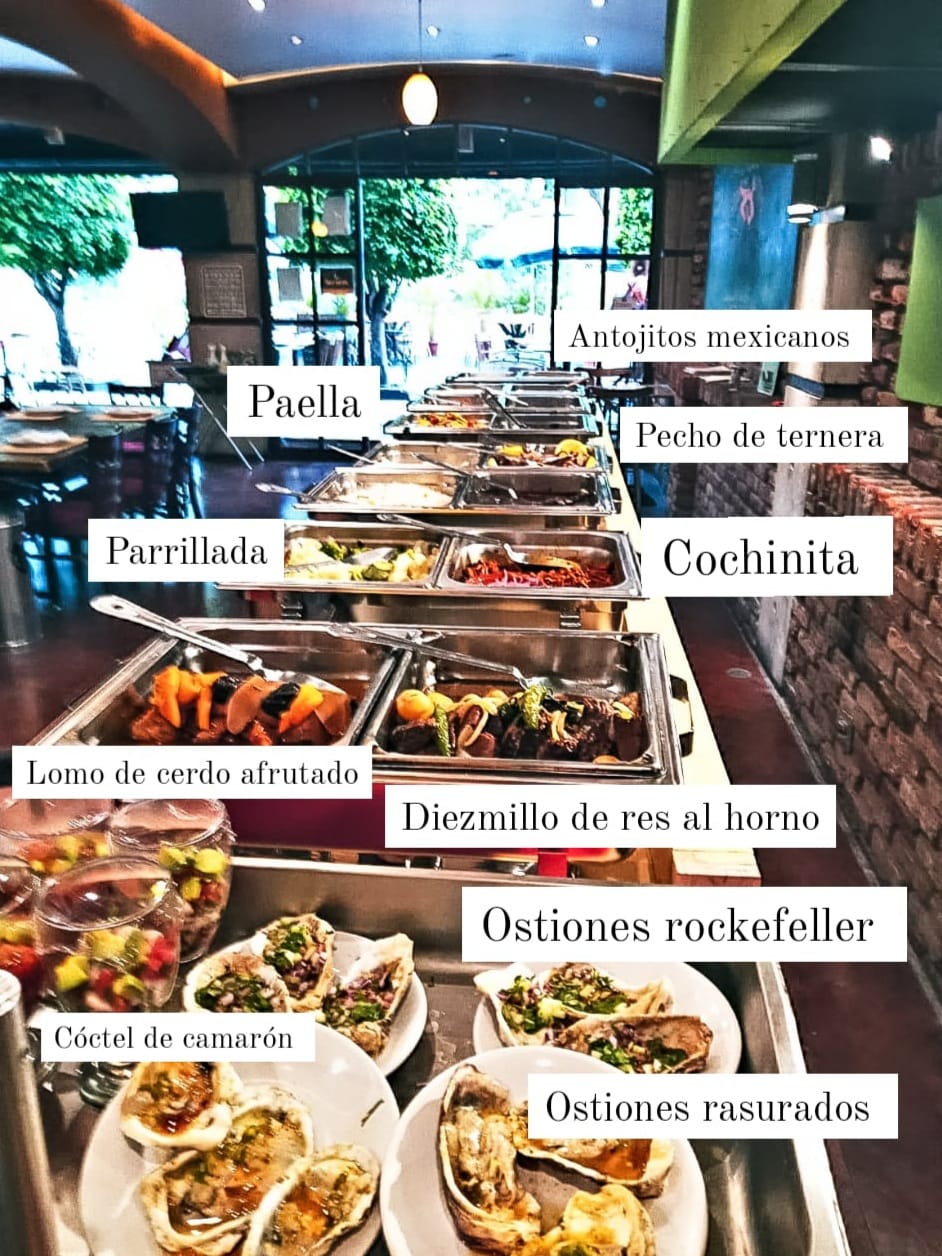 El basto menú del buffer para desayunar en Buffet el Campirano