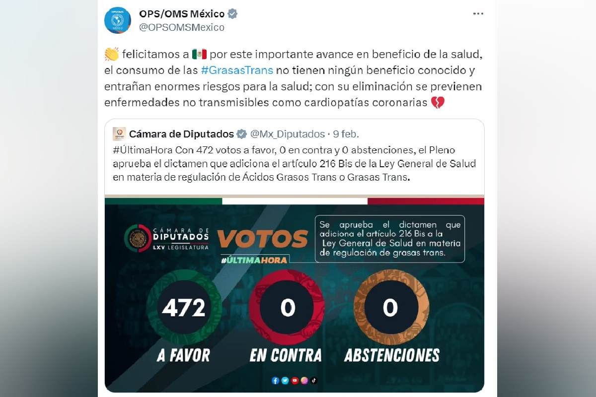Alimentos prohibidos: La OMS felicitó a México por su decisión del consumo de grasas trans.