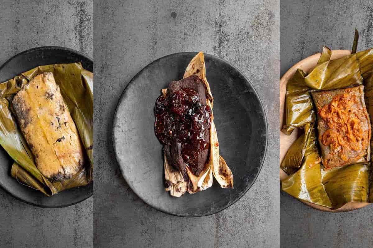 Tamales de cochinita, cerdo en salsa verde y chocolate de Maizajo.