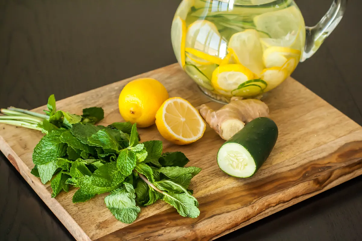 Agua de pepino con limón y menta