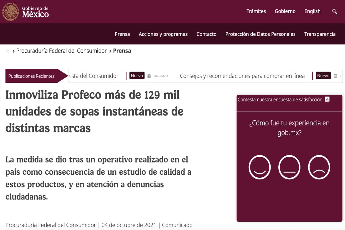 Profeco retira del mercado sopas instantáneas 