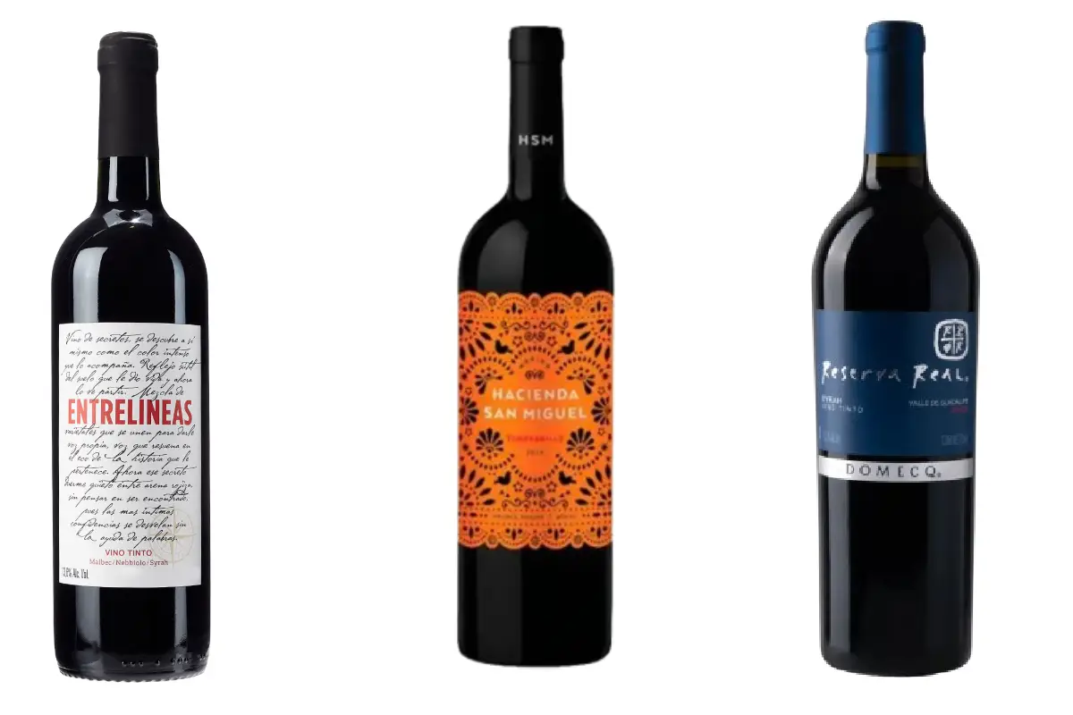 3 botellas de vino tinto mexicano