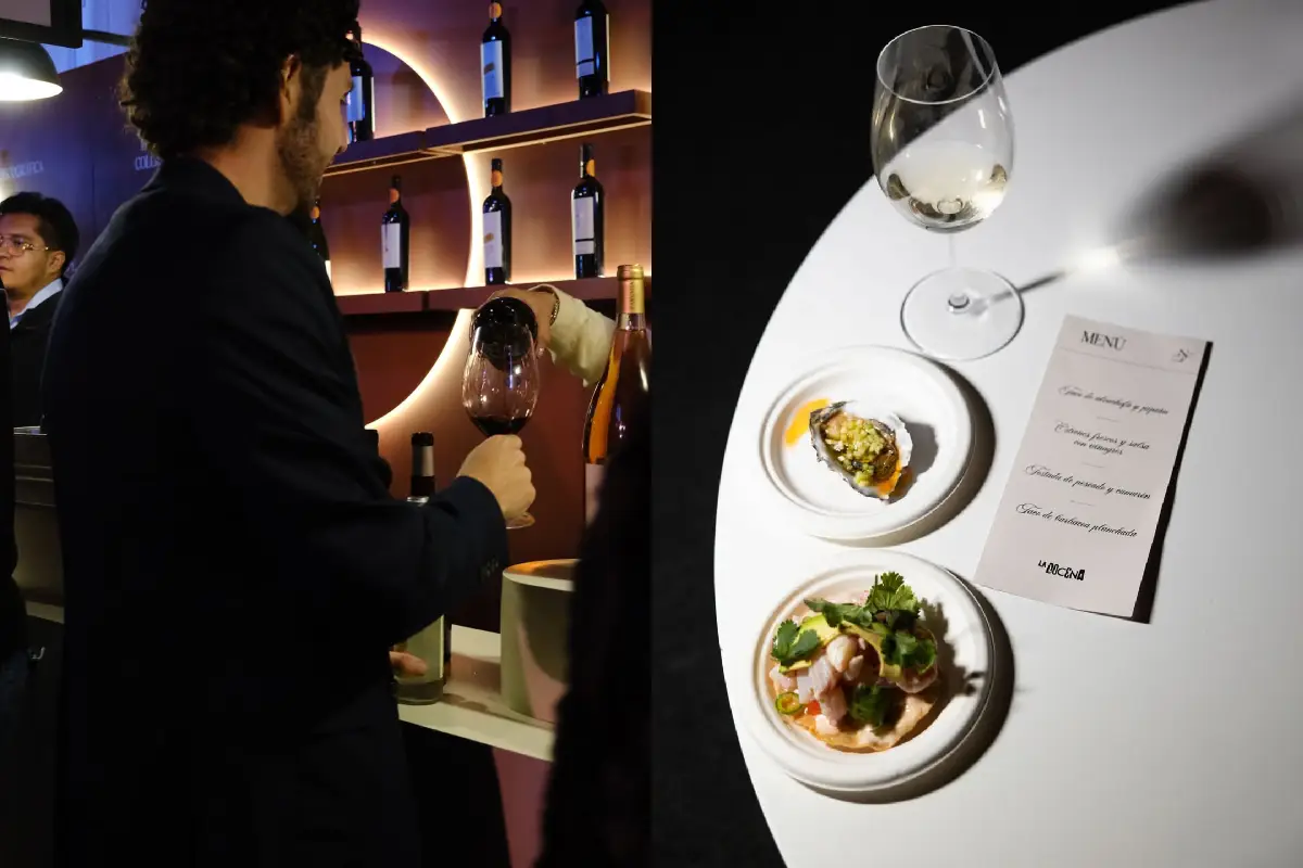 slide con persona catando vino y un maridaje