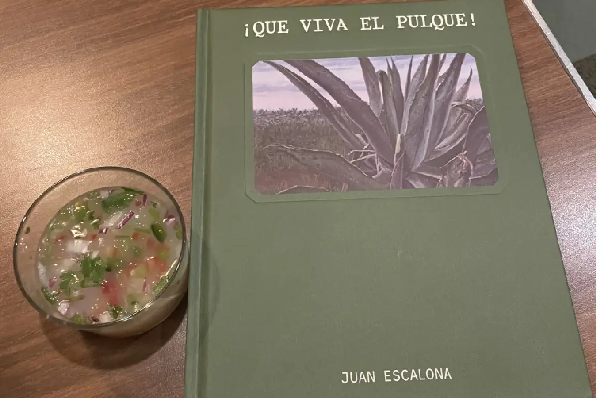 mesa con libro sobre el pulque