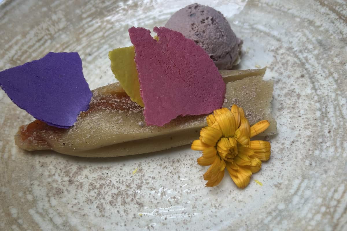 Tamalito dulce de calabaza en tacha, Huiramba en el restaurante Azulísimo.