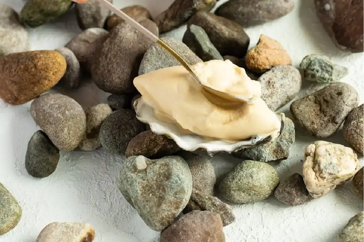 helado de ostión sobre concha